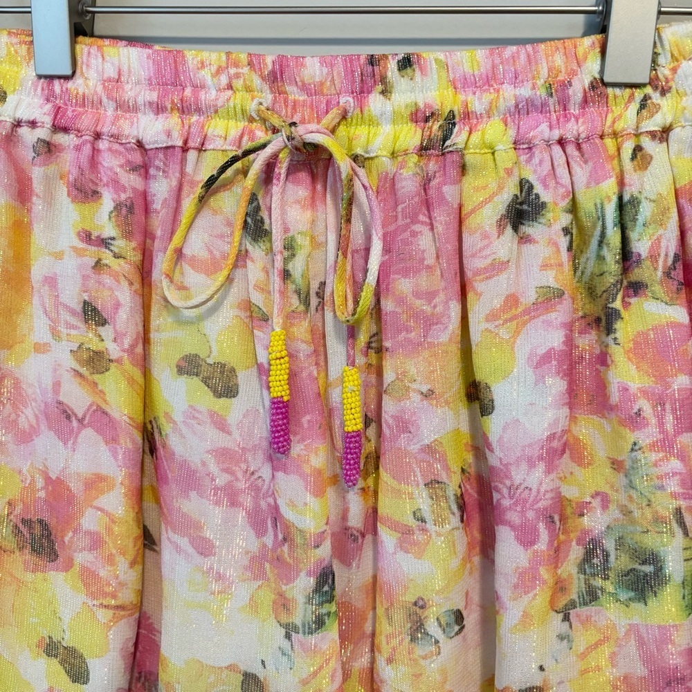 Rococo Sand Nesh Floral Shorts Yellow Pink Scallop Hem Size S - Picture 5 of 10